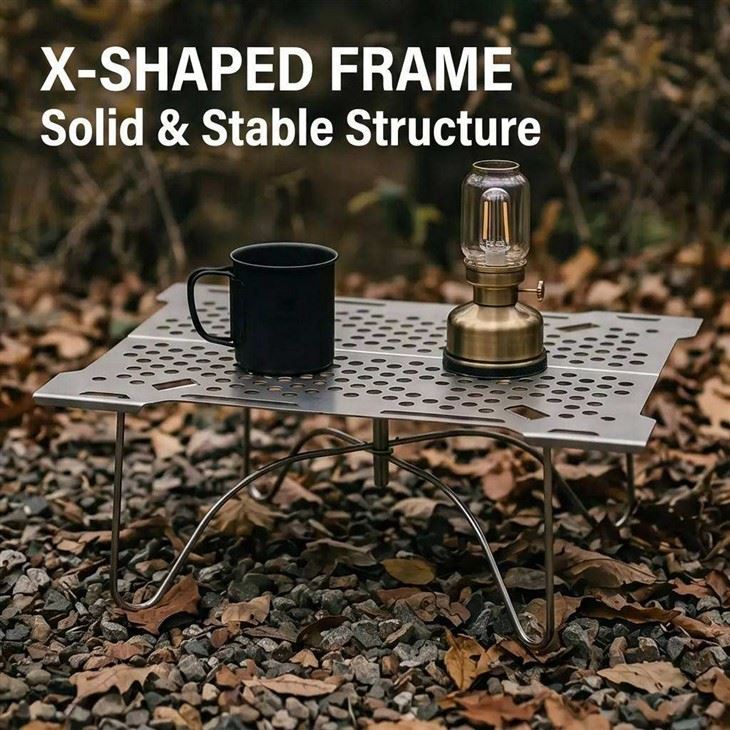 Glamping Style Foldable Lightweight Portable Aluminum Alloy Outdoor Table For Hiking Camping & Motorcycle Touring